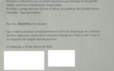 Ganemos Palencia solicita la paralización inmediata del despliegue de fibra óptica en el barrio del Cristo